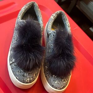 SAM EDELMAN LEYA DUSTY BLUE LEAF PRINT LACELESS SLIP ON SNEAKER sz 8